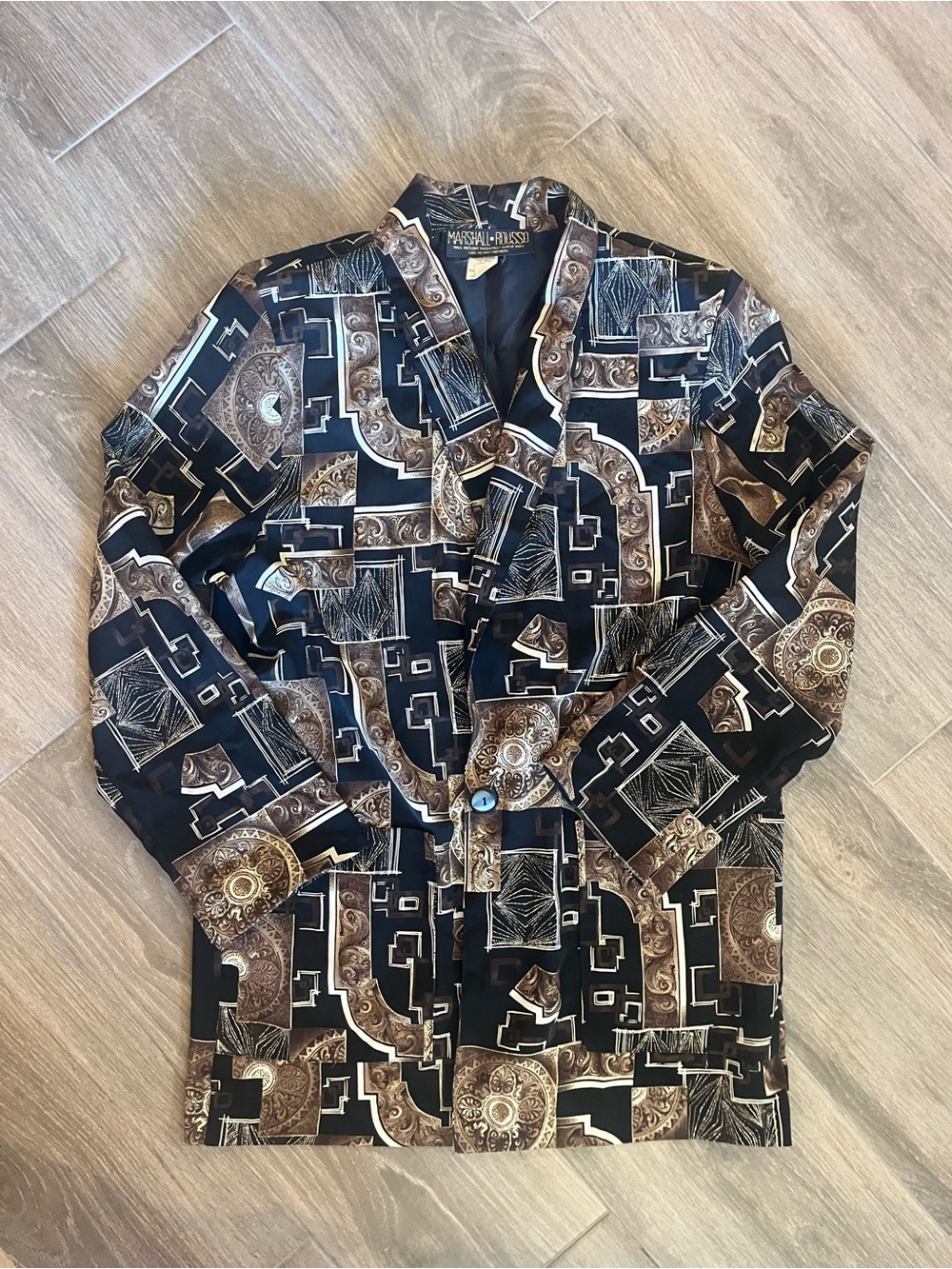Marshall Rousso Black Vintage Blazer with Brown & Cream Baroque Geometric Print